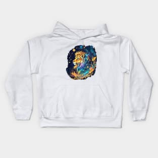 Lion on the background of the starry sky Kids Hoodie